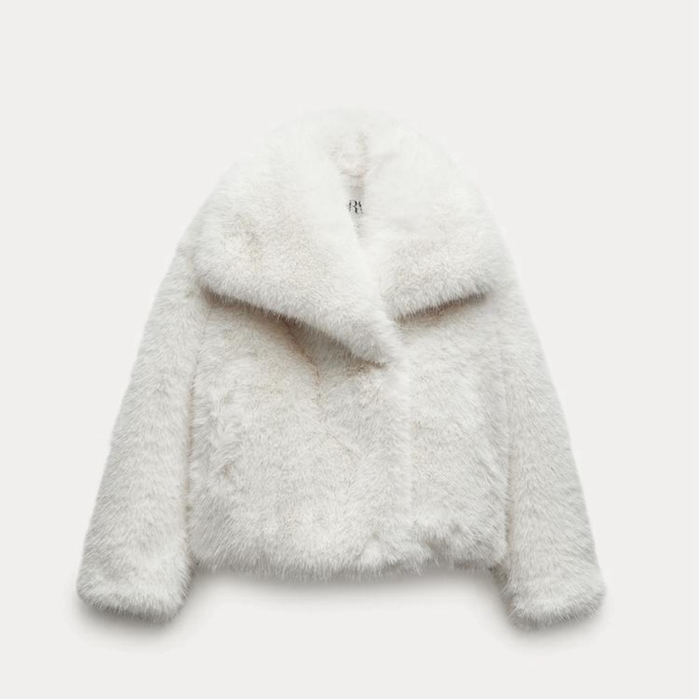 Zara SMALL White faux fur coat NWT